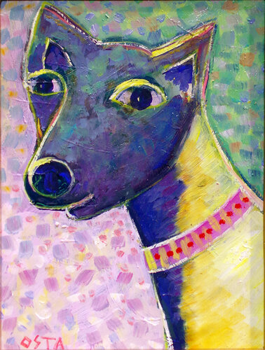 Yellow and Blue Dog van Andrew Osta, Schilderij te koop op Singulart