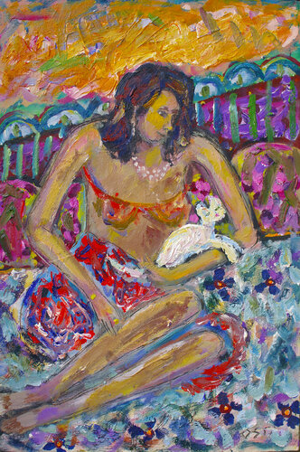 Girl with Cat di Andrew Osta, Pittura in vendita su Singulart
