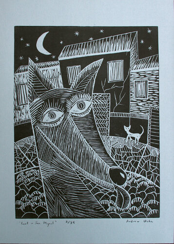 Lost in San Miguel (Linoleum Cut) par Andrew Osta, Œuvre sur papier en vente sur Singulart