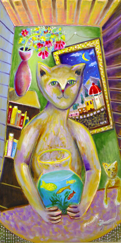 Home Alone Cat with Fish by Andrew Osta, Painting for Sale on Singulart