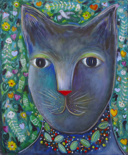 The Cat with the Flower Necklace de Andrew Osta, Pintura a la venta en Singulart