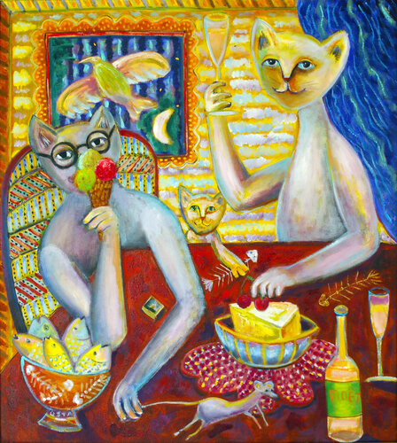 Cat Family by Andrew Osta, 油畫 for Sale on Singulart