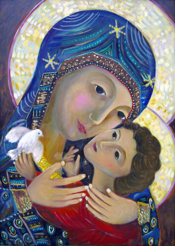 Theotokos (Mary) with Jesus Christ and Holy Dove di Andrew Osta, Pittura in vendita su Singulart