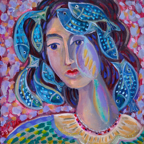 Girl, Fish and Birds von Andrew Osta, Malerei kaufen auf Singulart