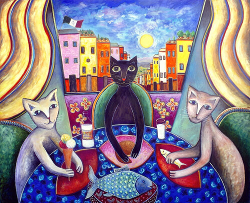 San Miguel Cats (Mixed Media) von Andrew Osta, Druck kaufen auf Singulart