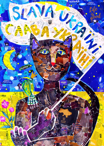 Glory to Ukaine / Slava Ukraini Dark Cat Collage by Andrew Osta, Print for Sale on Singulart