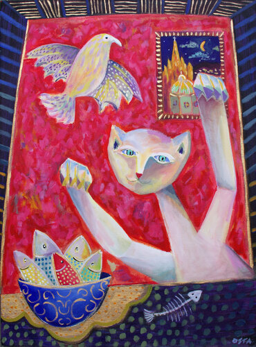 Cat and Bird van Andrew Osta, Schilderij te koop op Singulart