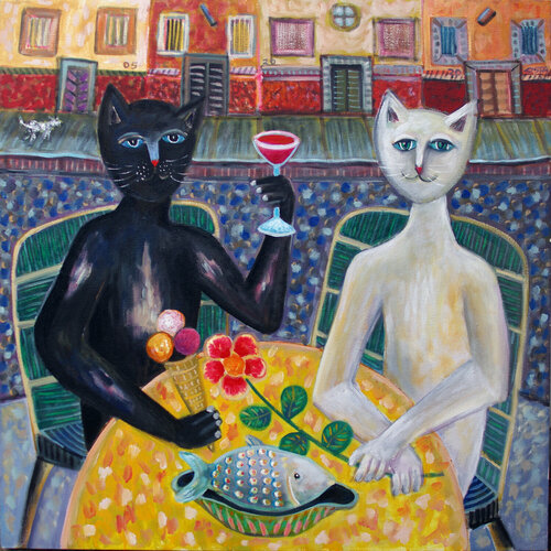 Cat Lunch van Andrew Osta, Schilderij te koop op Singulart