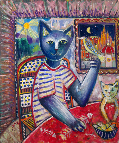 Cat Lunch di Andrew Osta, Pittura in vendita su Singulart