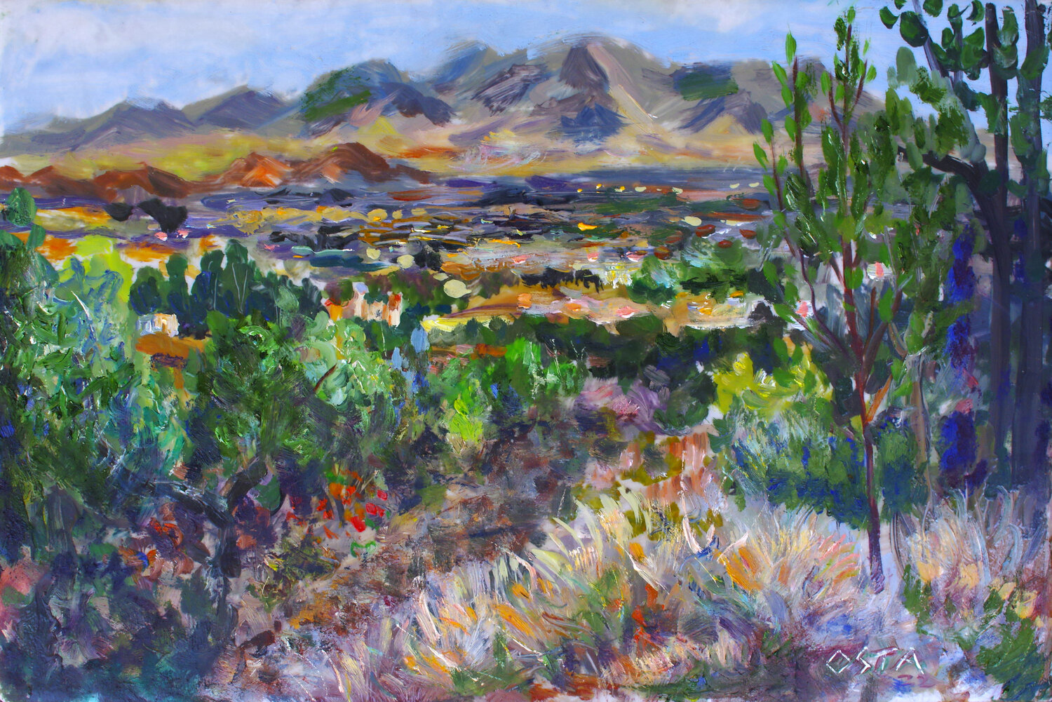 San Andres Huayapam Oaxaca Landscape Andrew Osta Dipinto originale in vendita