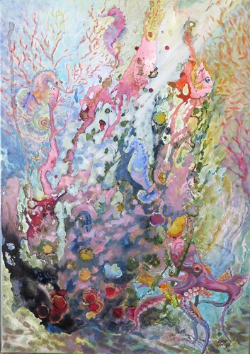 Busy Underwater World par Tatiana Kyriakidou, Peinture en vente sur Singulart