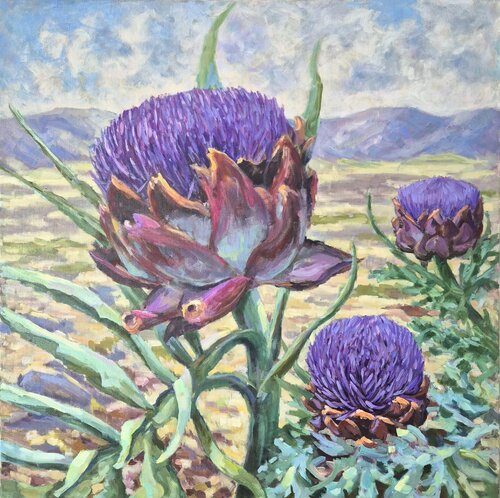 Artichoke flowers (survivors) by Tatiana Kyriakidou, Painting for Sale on Singulart