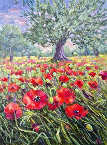Poppies and  a tree by Tatiana Kyriakidou, Painting for Sale on Singulart