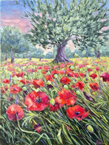 Poppies and  a tree par Tatiana Kyriakidou, Peinture en vente sur Singulart