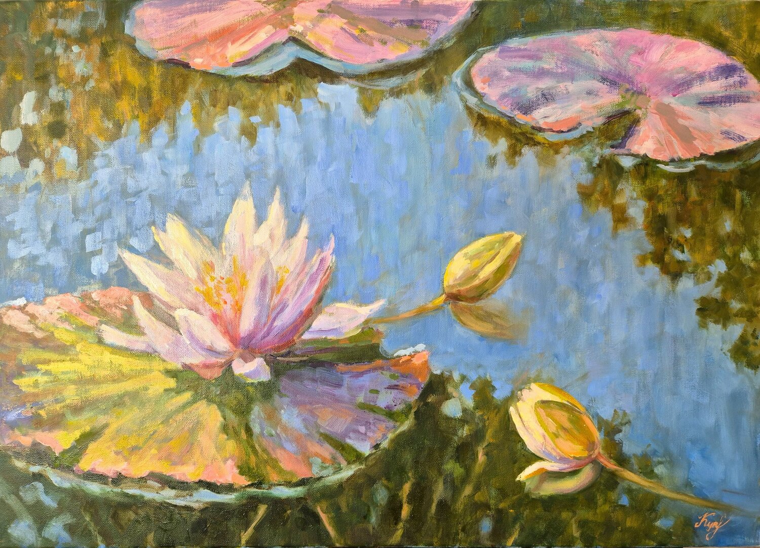 Water lily pond Tatiana Kyriakidou Dipinto originale in vendita