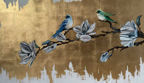 Exclusive Painting Birds on a golden background by Evgeniya Duvakina, Painting for Sale on Singulart