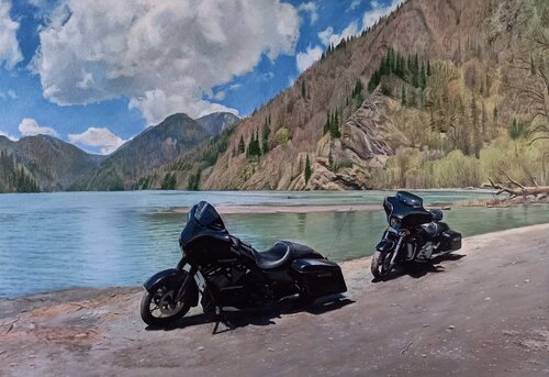 Motorcycle Tour van Evgeniya Duvakina, Schilderij te koop op Singulart