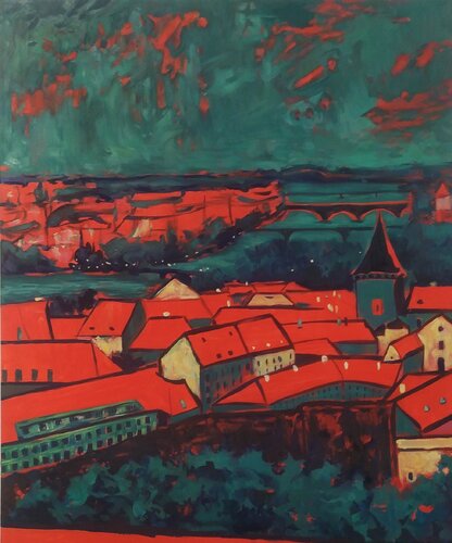 Red houses von Evgeniya Duvakina, Malerei kaufen auf Singulart