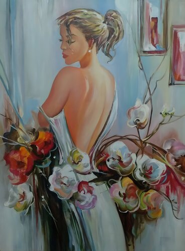 Luxurious Oil Painting "Feminine Grace" – A Perfect Addition to Your Interior van Evgeniya Duvakina, Schilderij te koop op Singulart
