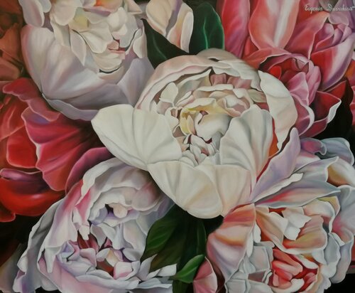 A beautiful oil painting — Breath of Peonies di Evgeniya Duvakina, Pittura in vendita su Singulart