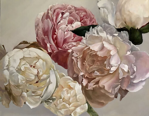 Floral oil painting Peony Time de Evgeniya Duvakina, Pintura a la venta en Singulart