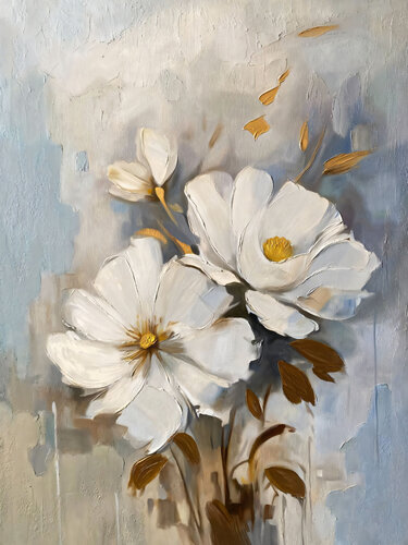 Lightness and Freshness: Flowers on a Pastel Background - Oil Painting di Evgeniya Duvakina, Pittura in vendita su Singulart