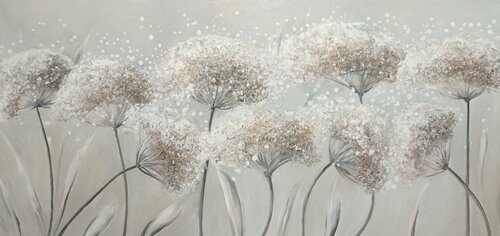 Exquisite Artwork: Field Umbrellas Oil Painting par Evgeniya Duvakina, Peinture en vente sur Singulart