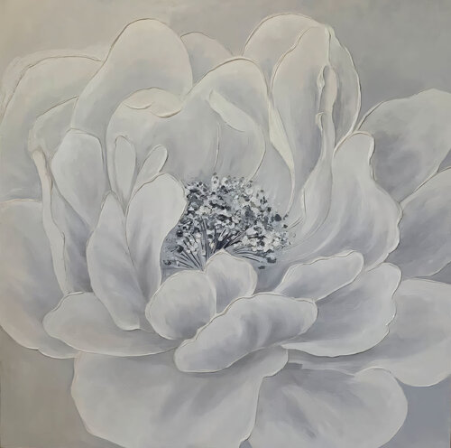White Peony – a delicate oil painting de Evgeniya Duvakina, Pintura a la venta en Singulart