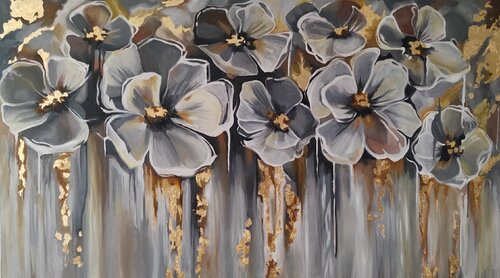 Premium Oil Painting “Flowers in Gold” von Evgeniya Duvakina, Malerei kaufen auf Singulart