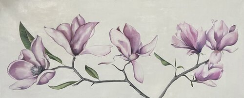 Oil Painting “Dance of the Magnolias” — premium quality, handmade on natural linen canvas with gallery wrap, created with professional oil paints and museum-level detailing de Evgeniya Duvakina, Pintura a la venta en Singulart