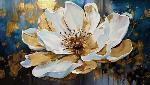 Oil Painting "Petals of Light" — an original artwork created on high-quality linen canvas with gallery wrap, executed in premium technique using professional oil paints and genuine gold leaf Evgeniya Duvakina