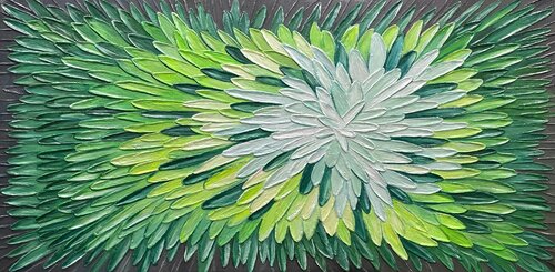 "Green Pulse" – oil painting on premium canvas, created entirely by hand in an original technique. van Evgeniya Duvakina, Schilderij te koop op Singulart