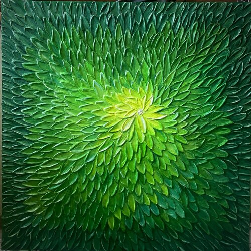 «Emerald Whirlwind» — an oil painting on premium canvas, created by hand in an original technique, one of a kind. di Evgeniya Duvakina, Pittura in vendita su Singulart