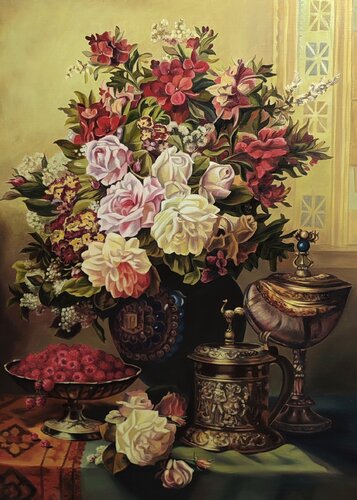 "Floral Evening" – an oil painting on premium canvas von Evgeniya Duvakina, Malerei kaufen auf Singulart
