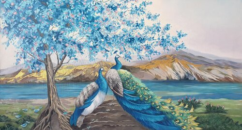 "Peacock’s Radiance – Exclusive Luxury Painting" von Evgeniya Duvakina, Malerei kaufen auf Singulart
