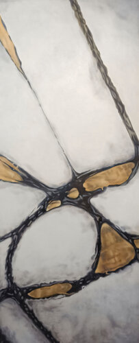"Golden Faultlines – Minimalist Premium Abstract" par Evgeniya Duvakina, Peinture en vente sur Singulart