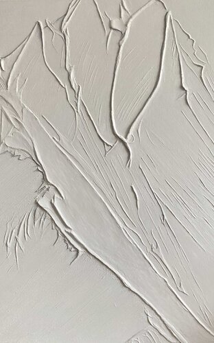Whisper of Silence" — monochrome textured artwork, minimalism and form, white composition di Evgeniya Duvakina, Pittura in vendita su Singulart