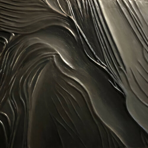 "Echo of Shadows" — Abstract Textured Painting in Black Tones, Energy and Flow Evgeniya Duvakina