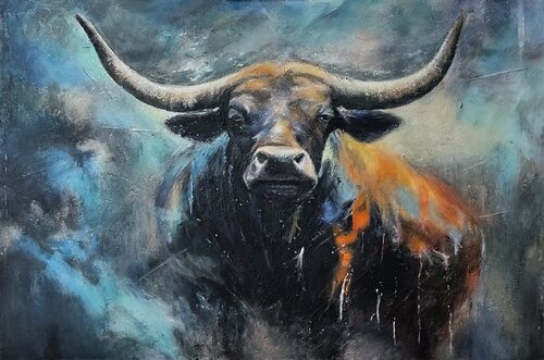 “Earth Power” — Oil on canvas, the energy of the bull Evgeniya Duvakina