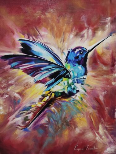 “Spark of Flight” — hummingbird, motion, and color von Evgeniya Duvakina, Malerei kaufen auf Singulart