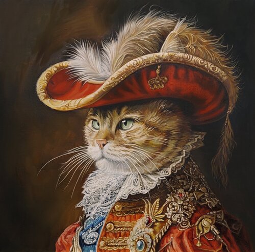 Oil Painting – Lord Whisker of Vermilion Court – Museum Quality de Evgeniya Duvakina, Pintura a la venta en Singulart