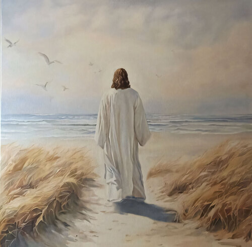 Painting of Jesus “Following the Light” von Evgeniya Duvakina, Malerei kaufen auf Singulart