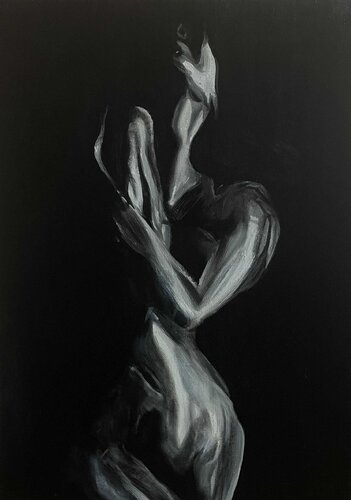 Black and White Painting “Plasticity of Light” — A Masterpiece for the Interior van Evgeniya Duvakina, Schilderij te koop op Singulart