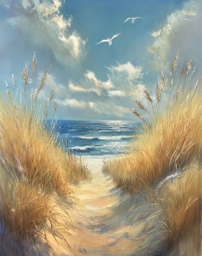 Premium Quality Oil Painting "Path to the Sea" di Evgeniya Duvakina, Pittura in vendita su Singulart