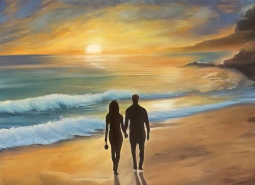 Exclusive Oil Painting "Sunset for Two" van Evgeniya Duvakina, Schilderij te koop op Singulart