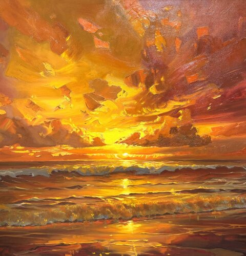 Premium Quality Oil Painting “Fiery Sunset” van Evgeniya Duvakina, Schilderij te koop op Singulart