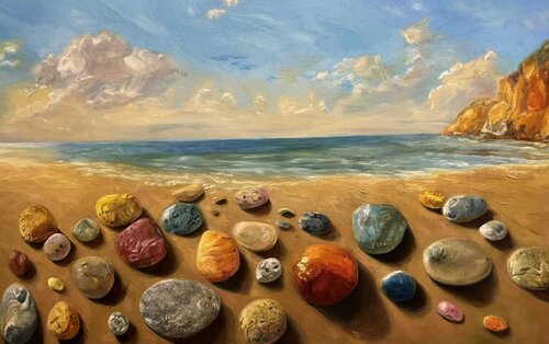 Oil Painting Stones on the Shore von Evgeniya Duvakina, Malerei kaufen auf Singulart