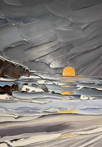 Painting: Textured Sunset – Impasto Oil Art de Evgeniya Duvakina, Pintura a la venta en Singulart