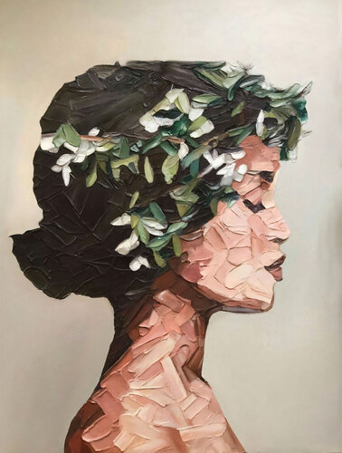 Oil painting “Floral Lady” on a large canvas de Evgeniya Duvakina, Pintura a la venta en Singulart