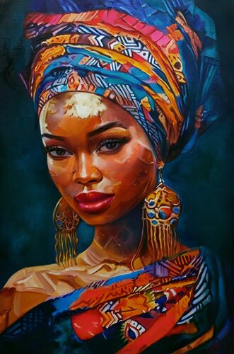 Oil painting “Stylish Beauty in African Style” by Evgeniya Duvakina, Painting for Sale on Singulart